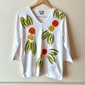 Victoria 100% combed cotton,‎ hand painted v-neck tee